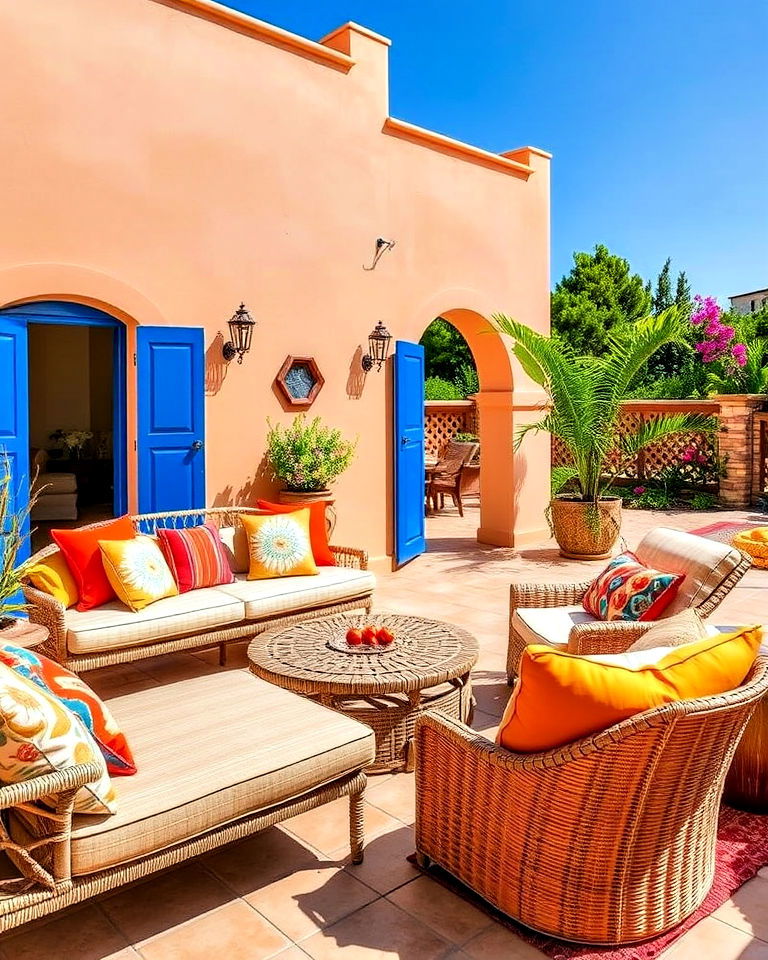 brightly colored cushions and pillows for mediterranean patio - 25 Mediterranean Patio Ideas