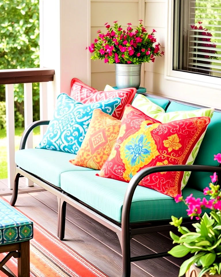 brightly colored outdoor pillows for deck decor - 25 Deck Decorating Ideas