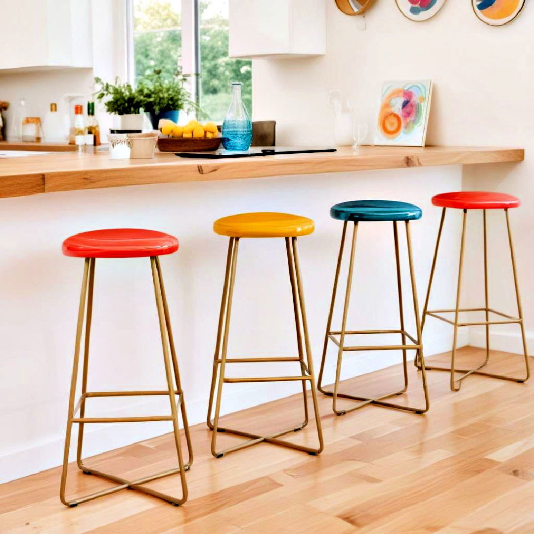 brightly colored stools - 40 Kitchen Decor Ideas