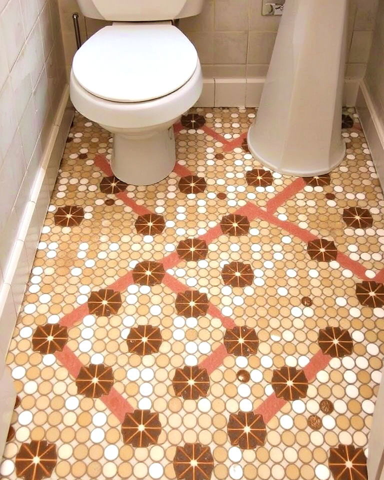 brown and white mosaic tile floor for bathroom - 15 Brown and White Bathroom Ideas