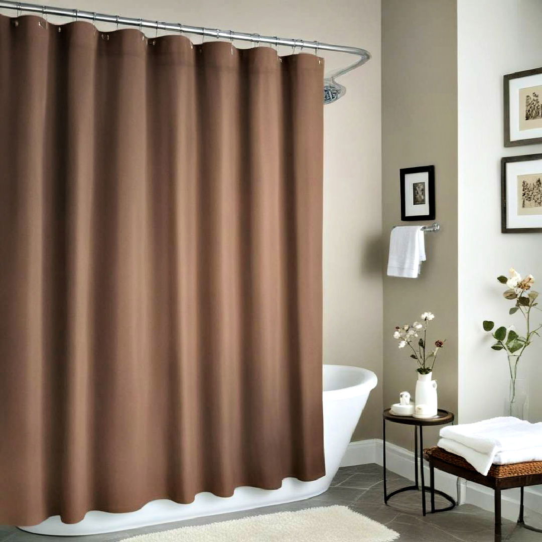 brown bathroom with coffee colored shower curtain - 25 Brown Bathroom Ideas