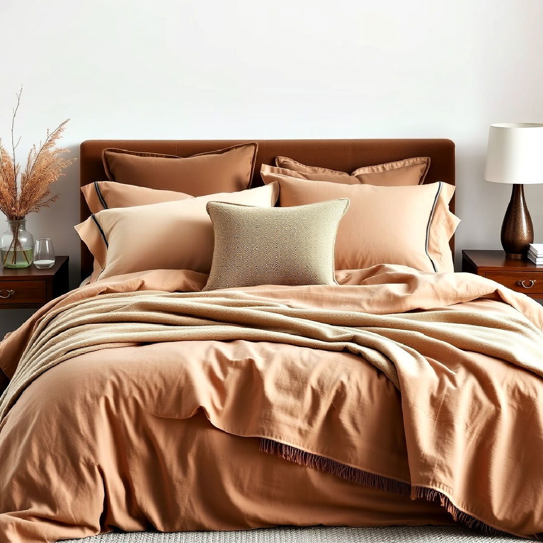 brown bedroom with taupe and brown bedding - 25 Brown Bedroom Ideas
