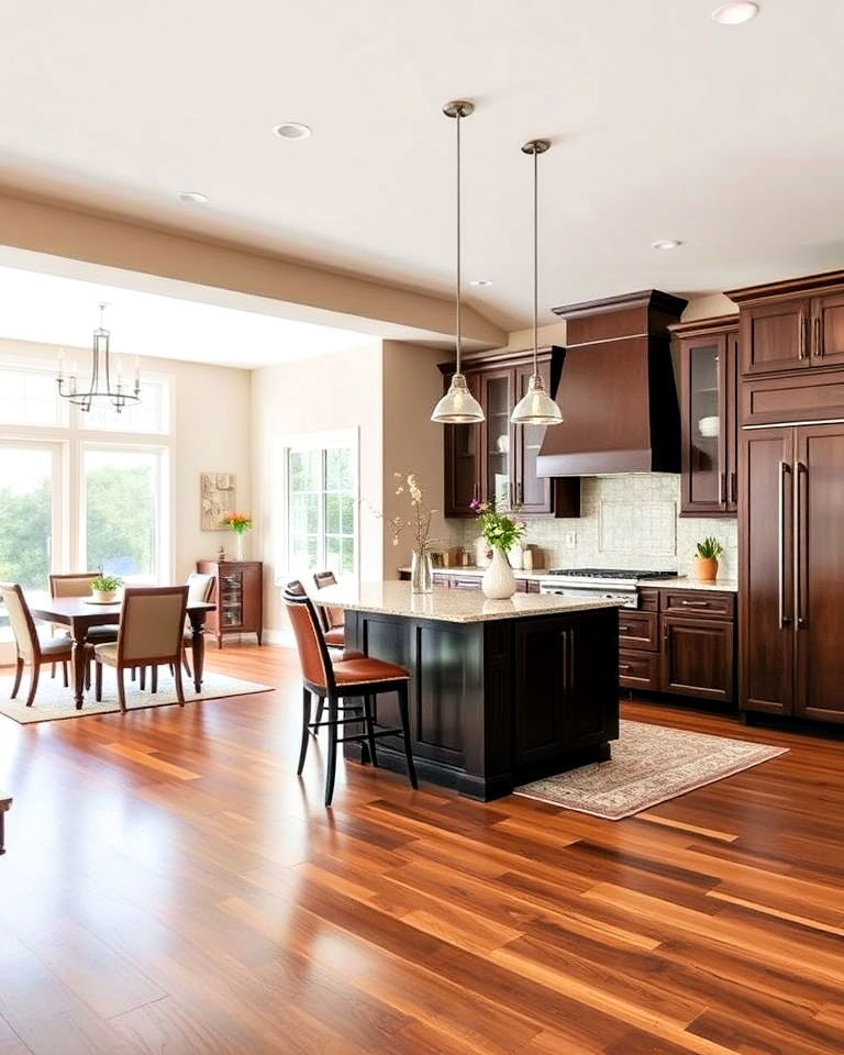 brown cabinets for open concept kitchen - 25 Brown Kitchen Cabinets Ideas