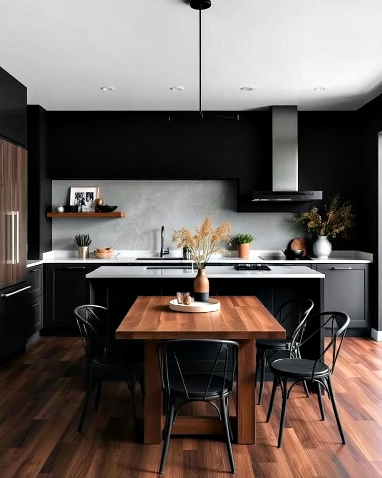 brown furniture and black accent walls - 20 Black and Brown Kitchen Ideas