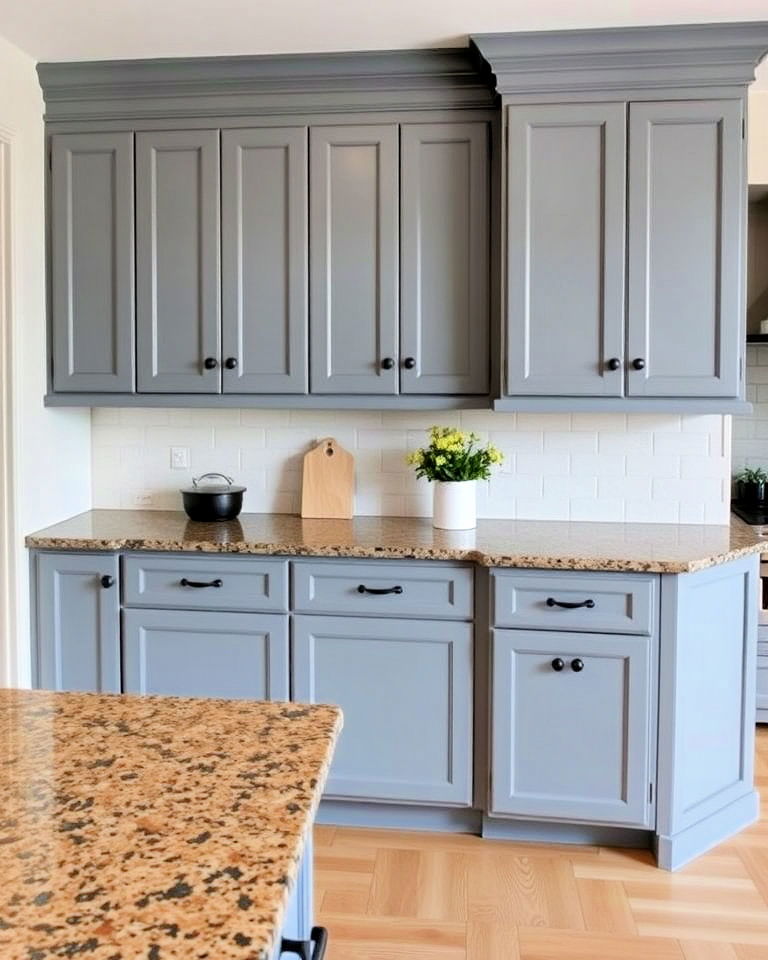 brown granite countertops with blue gray cabinets - 20 Blue Kitchen Cabinets With Brown Granite Countertops