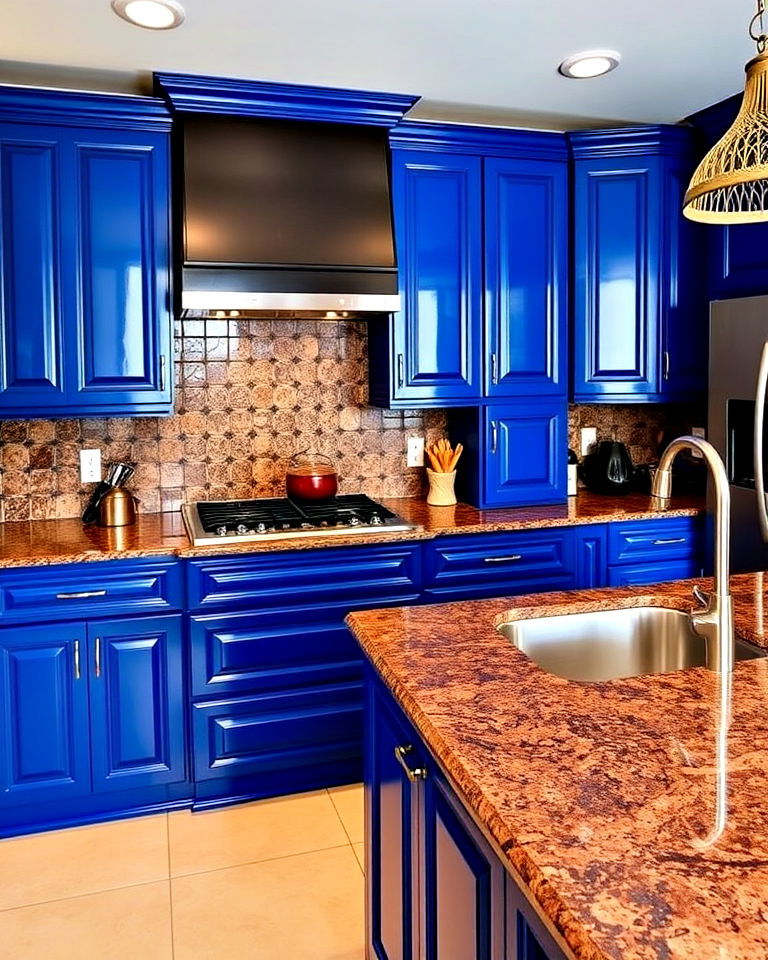 brown granite countertops with cobalt blue cabinets - 20 Blue Kitchen Cabinets With Brown Granite Countertops
