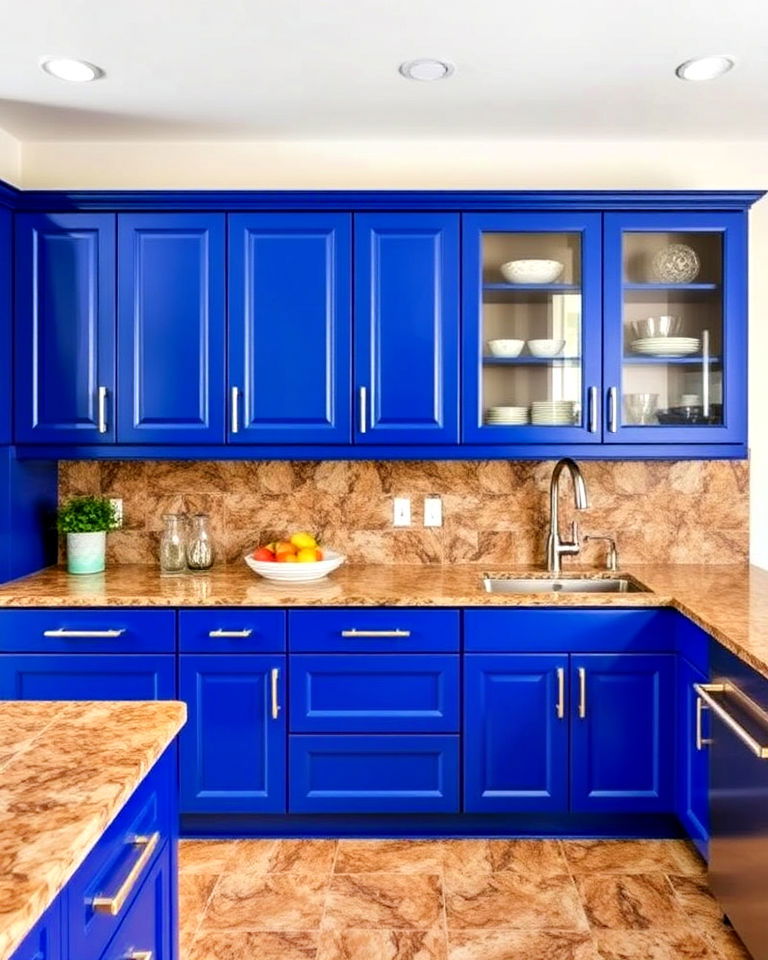 brown granite countertops with sapphire blue cabinets - 20 Blue Kitchen Cabinets With Brown Granite Countertops