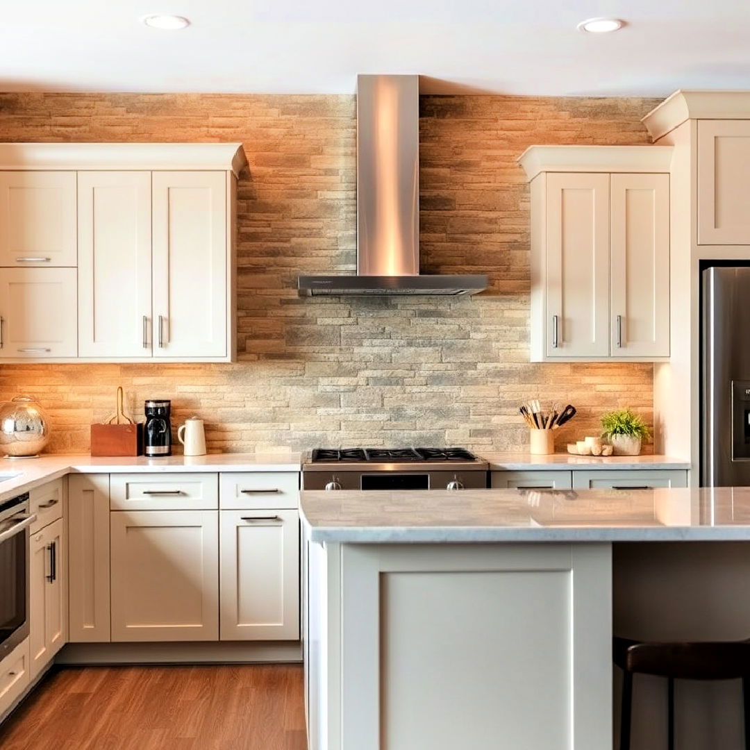 brown stone veneer accent wall for kitchen - 20 Brown Kitchen Ideas