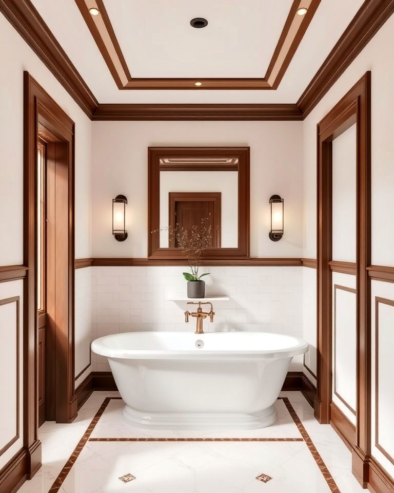 brown trim on white bathroom walls - 15 Brown and White Bathroom Ideas