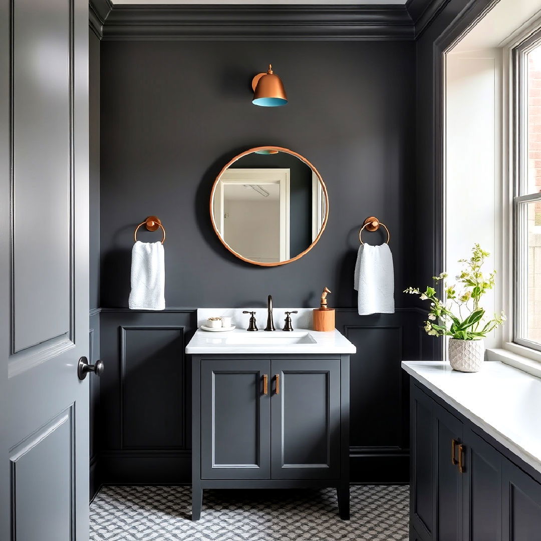 brushed gold hardware for colorful bathroom - 25 Colorful Bathroom Ideas