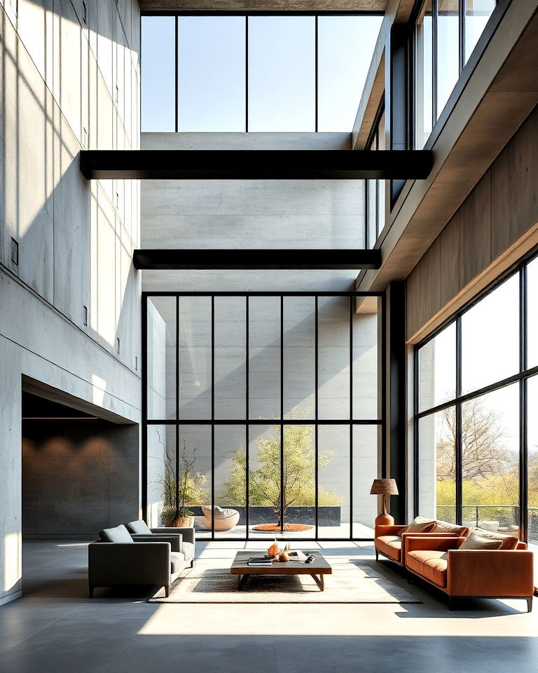 brutalism interior with large scale windows - 20 Brutalism Interior Design Ideas