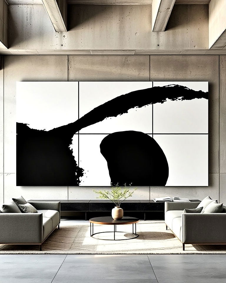 brutalism interior with oversized minimalist art - 20 Brutalism Interior Design Ideas
