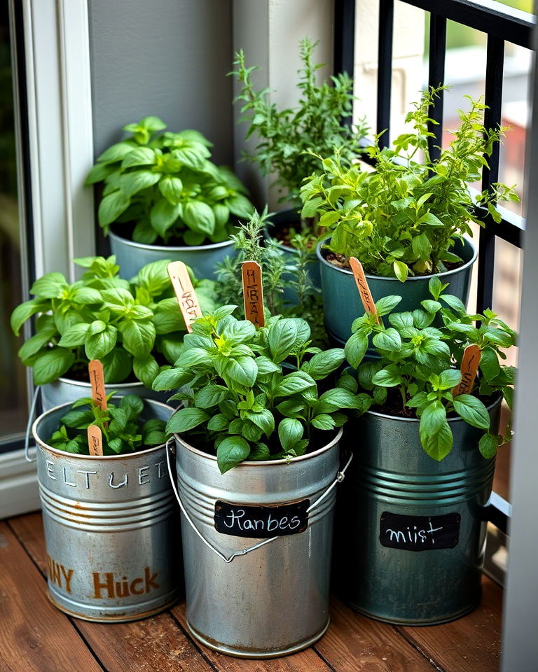 buckets filled with fresh herbs - 20 Bucket Garden Ideas