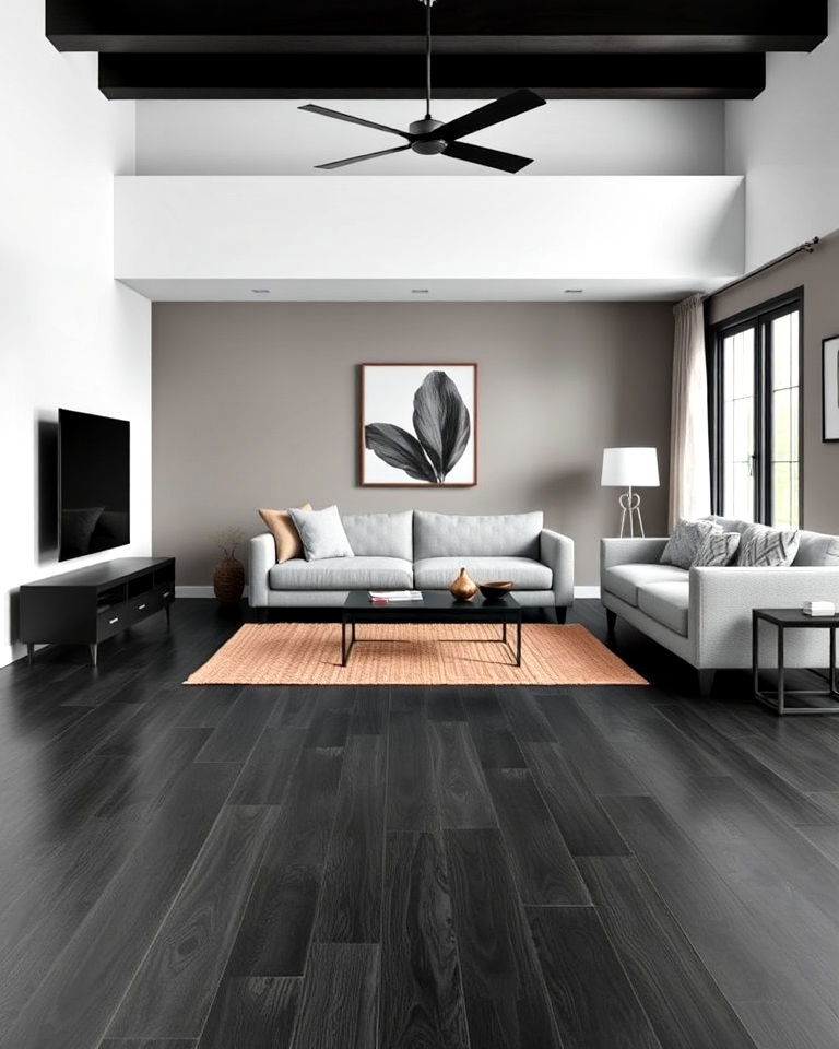 budget friendly black laminate flooring - 25 Black Floor Living Room Ideas