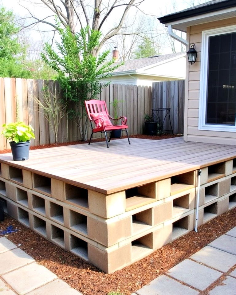 budget friendly cinder block deck - 30 Backyard Deck Ideas on a Budget