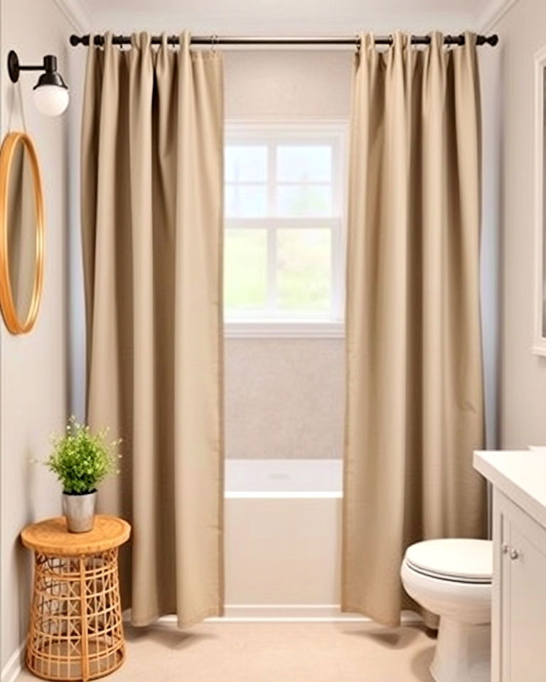 budget friendly curtain divider - 20 Bathroom Partition Ideas