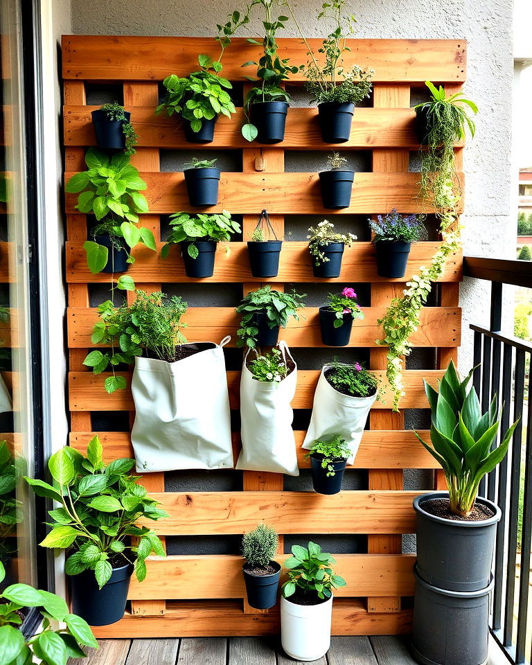 budget friendly pallet garden - 40 Balcony Garden Ideas