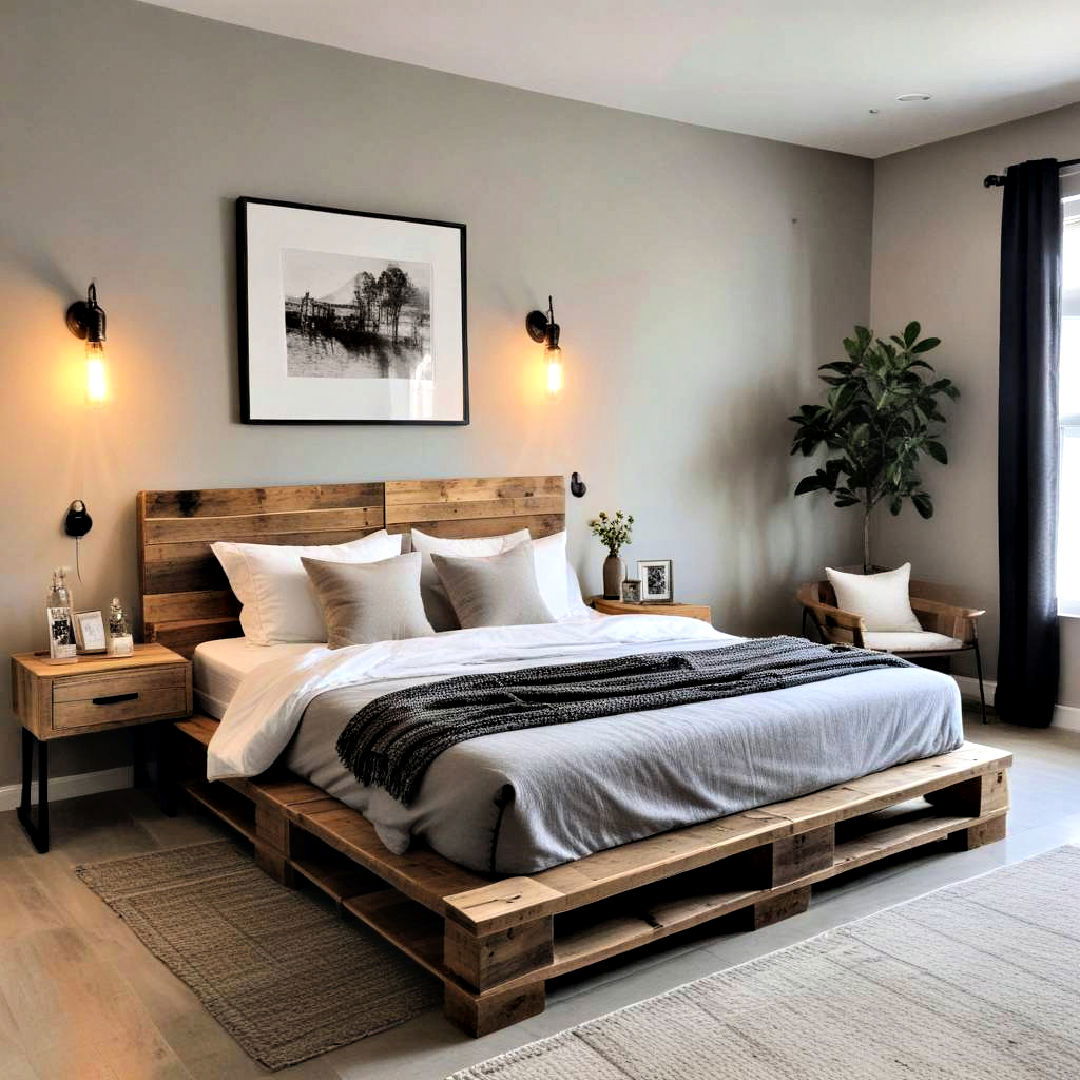 budget friendly pallet wood furniture - 20 Industrial Bedroom Ideas