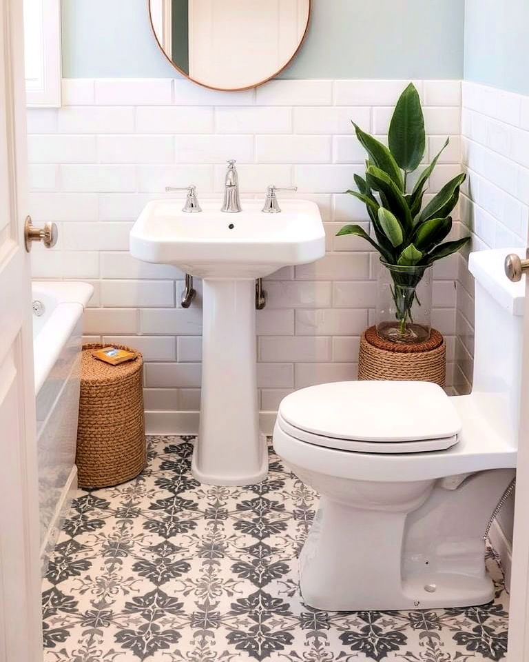 budget friendly peel and stick vinyl tiles - 15 Small Bathroom Flooring Ideas