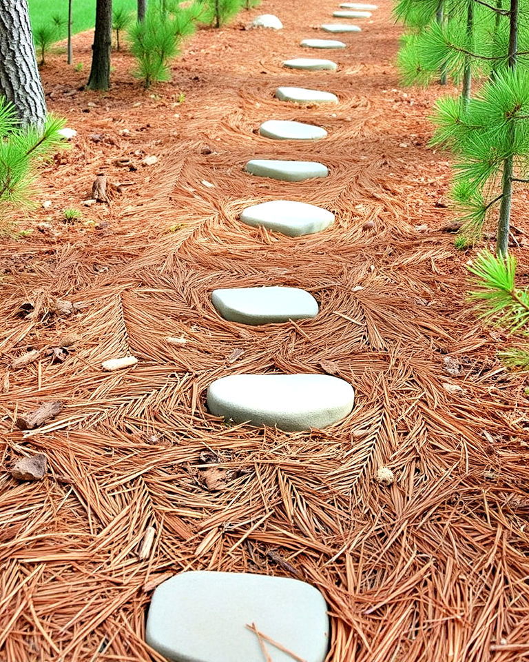 budget friendly pine needle trails - 20 Woodland Garden Path Ideas