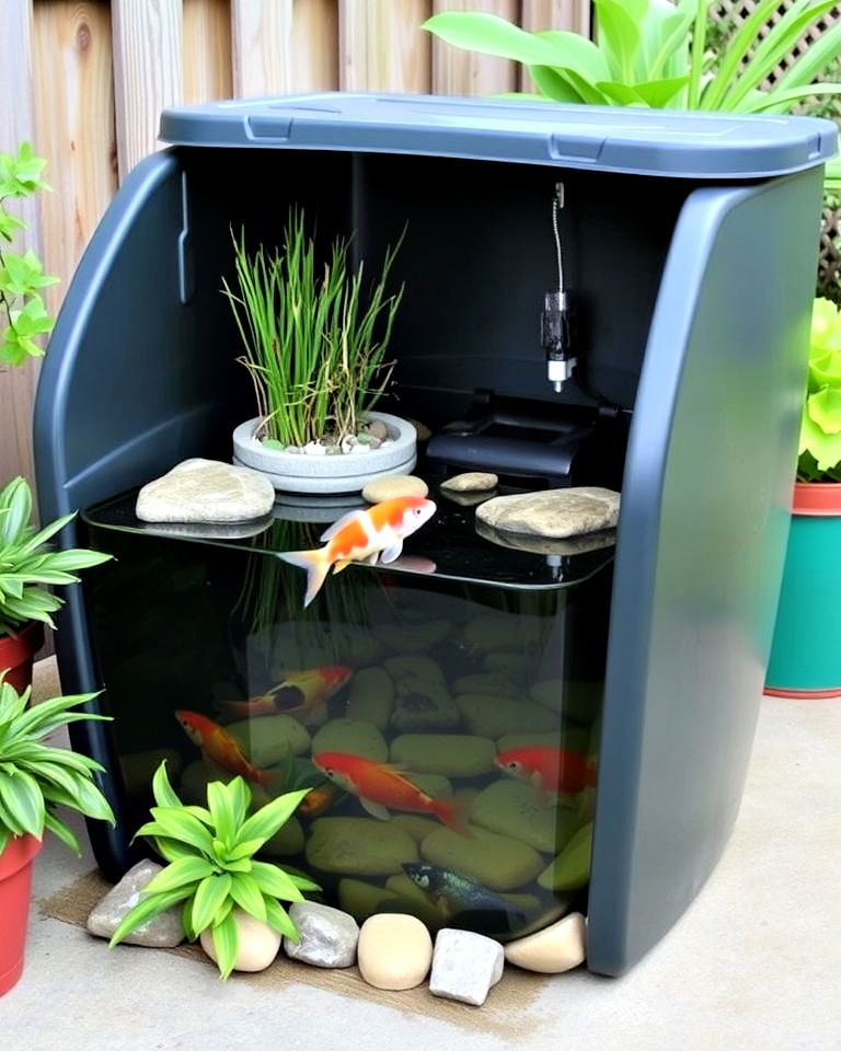 budget friendly plastic storage bin pond - 15 Container Fish Pond Ideas
