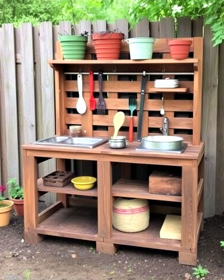 budget friendly repurposed pallet mud kitchen - 20 Mud Kitchen Ideas