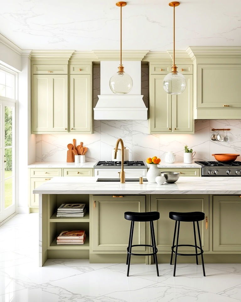 budget friendly white marble look porcelain tiles - 25 White Kitchen Floor Ideas
