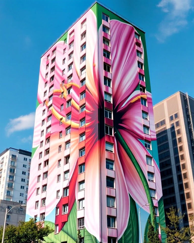 building with giant blossoms murals - 15 Flower Murals on Buildings