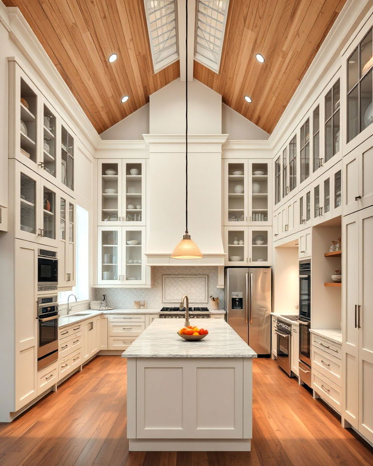 built in appliances and tall cabinets - 25 Vaulted Ceiling Kitchen Ideas