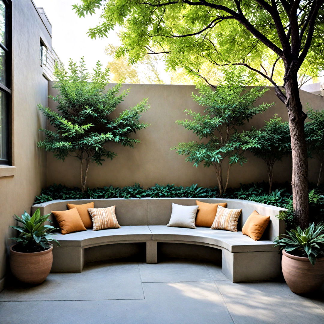 built in bench on a concrete patio - 40 Concrete Patio Ideas