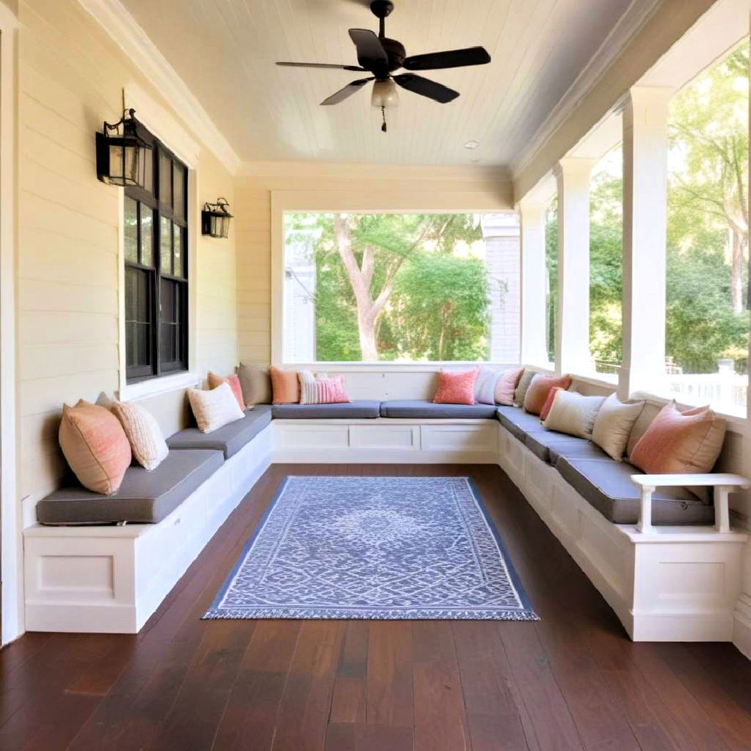 built in bench seating with storage - 35 Three Season Porch Ideas