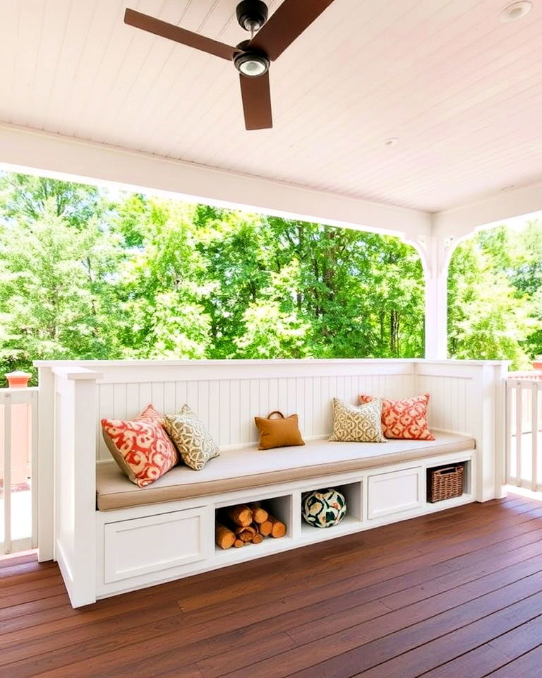 built in bench with storage ideas - 20 Deck Seating Ideas