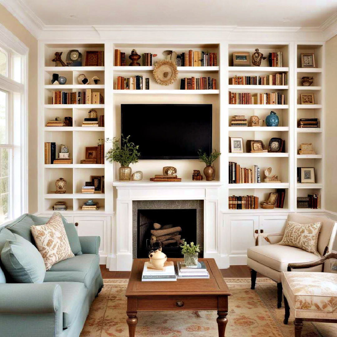 built in bookshelves for storage - 25 Traditional Living Room Ideas