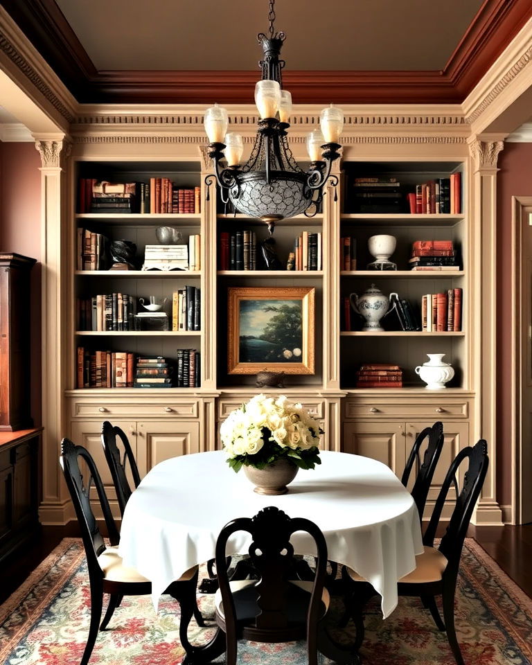 built in bookshelves for victorian dining room - 25 Victorian Dining Room Ideas