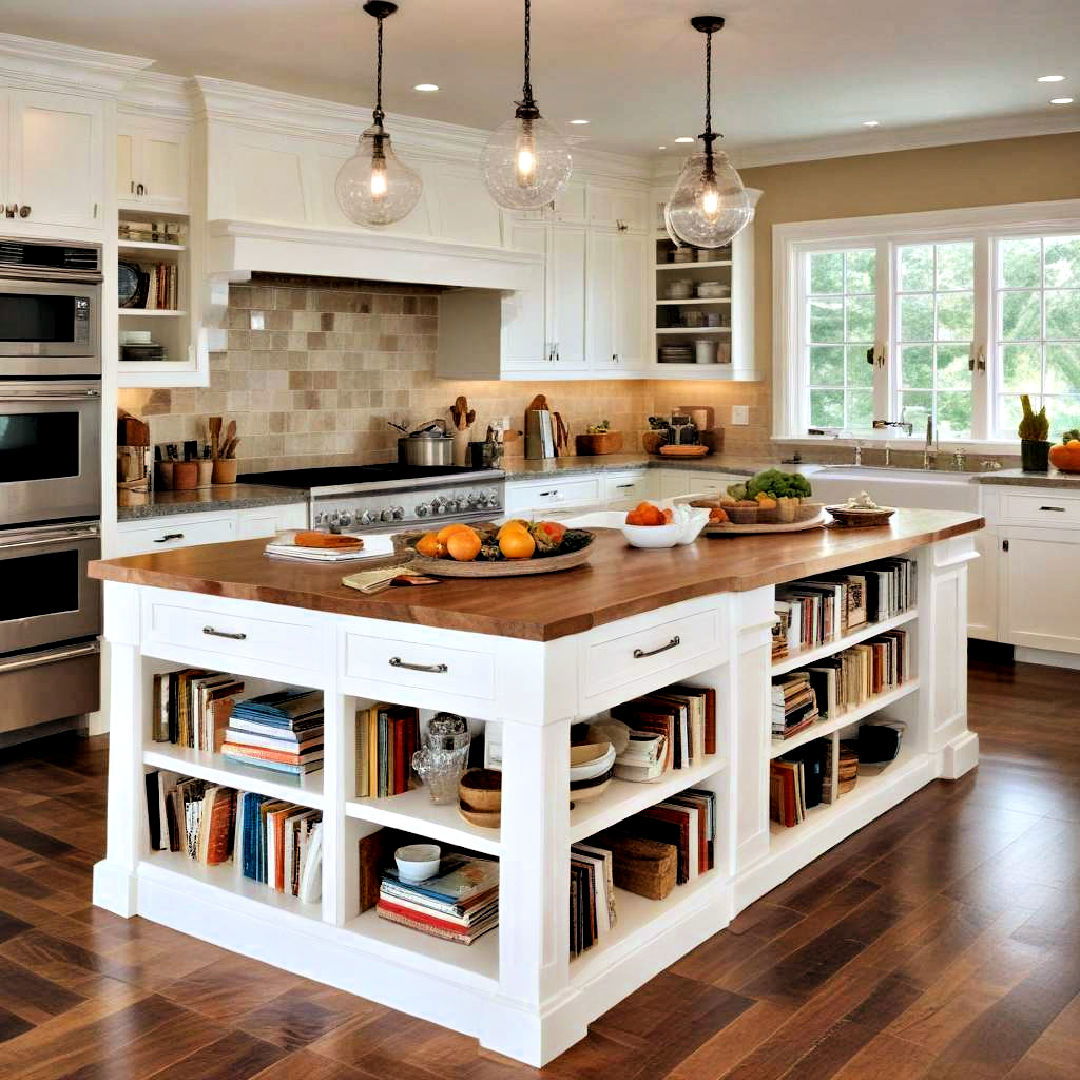built in bookshelves - 40 Kitchen Island Ideas