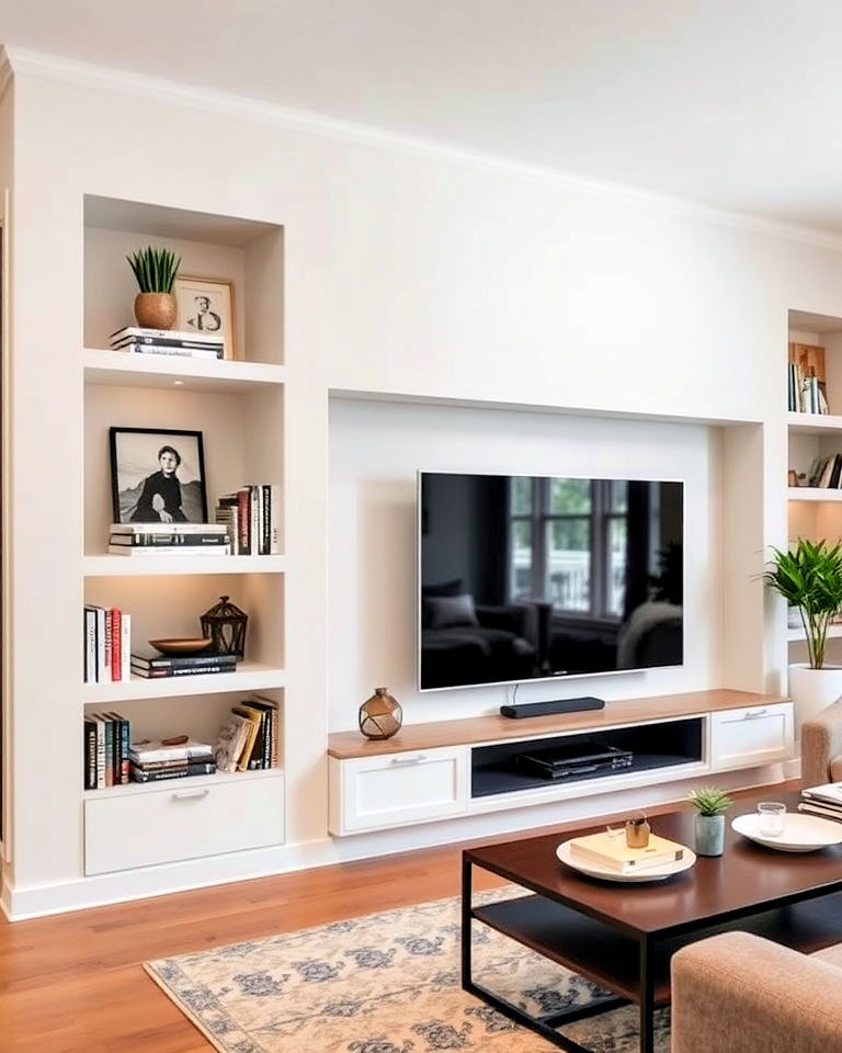 built in cabinetry under staircase - 30 Living Room Storage Ideas