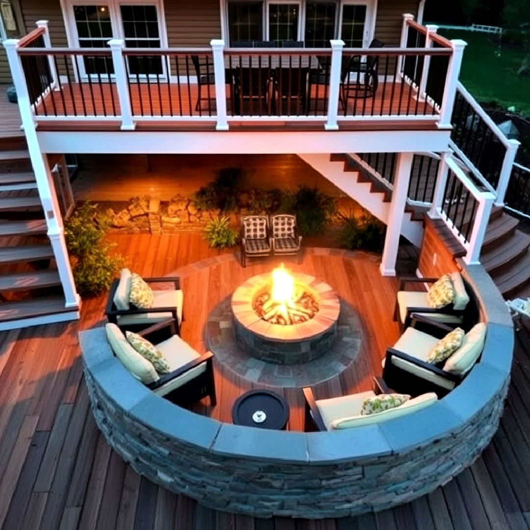 built in fire pit patio for deck - 30 Deck and Patio Combination Ideas