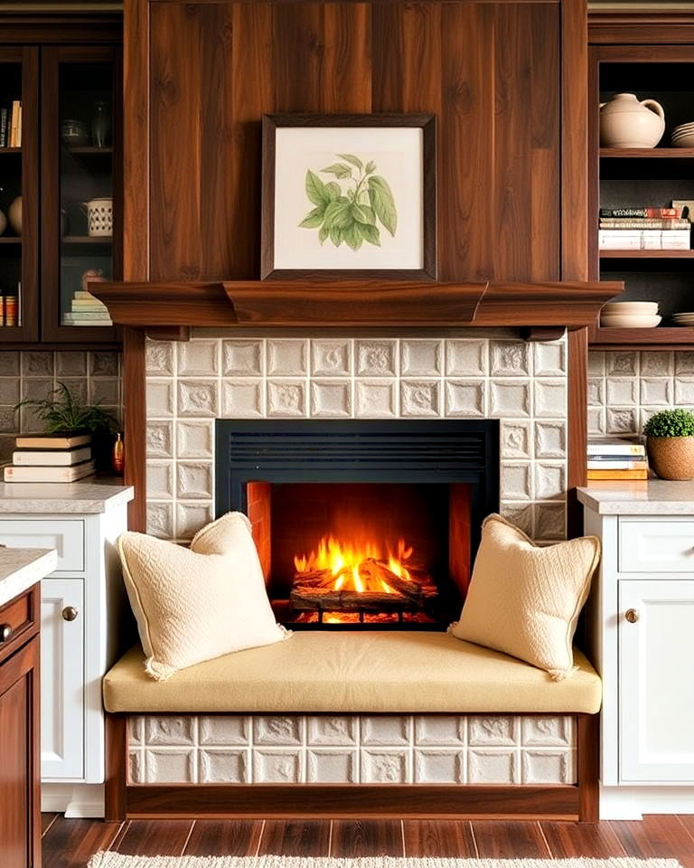 built in kitchen fireplace with seating nook - 25 Kitchens With Fireplaces