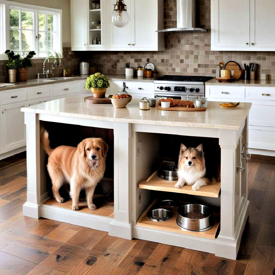 built in pet feeding station - 40 Kitchen Island Ideas
