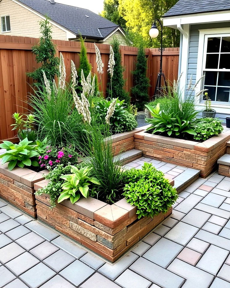 built in planters with patio - 40 Paver Patio Ideas
