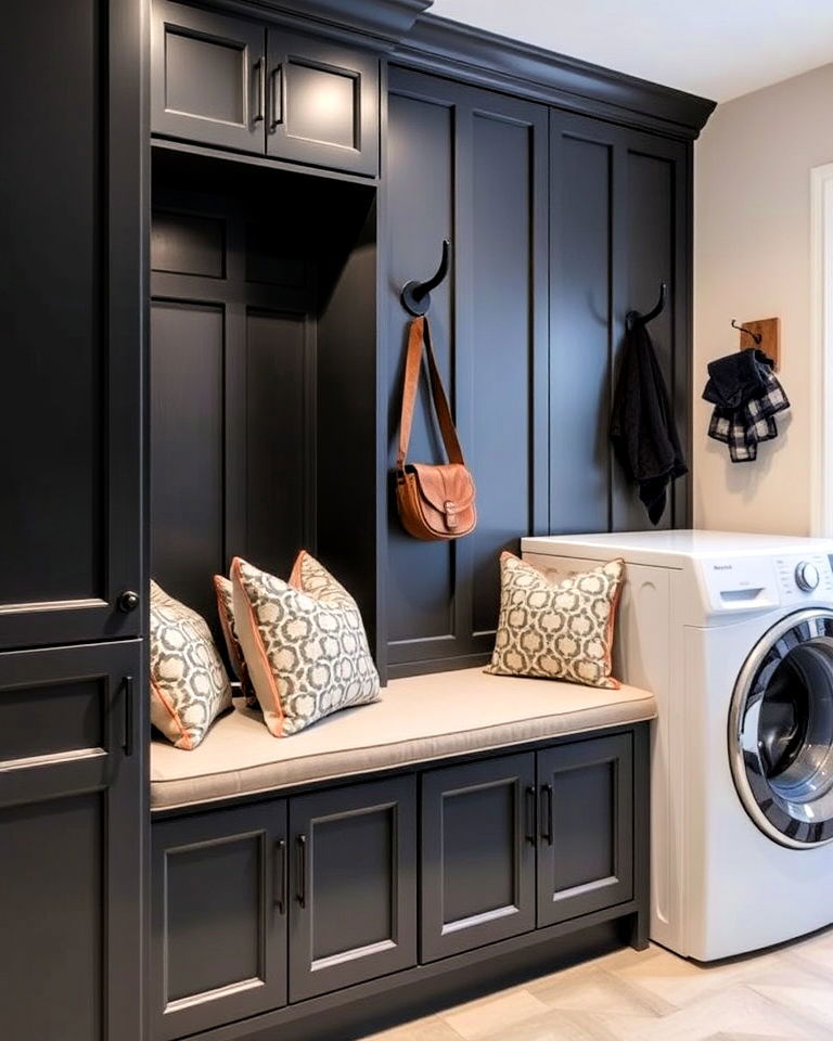 built in seating area - 30 Luxury Modern Laundry Room Ideas