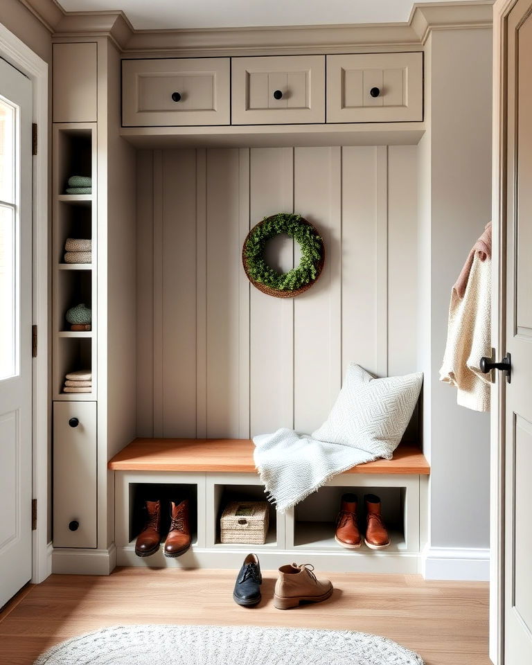 built in seating nook for scandinavian entryway - 20 Scandinavian Entryway Ideas