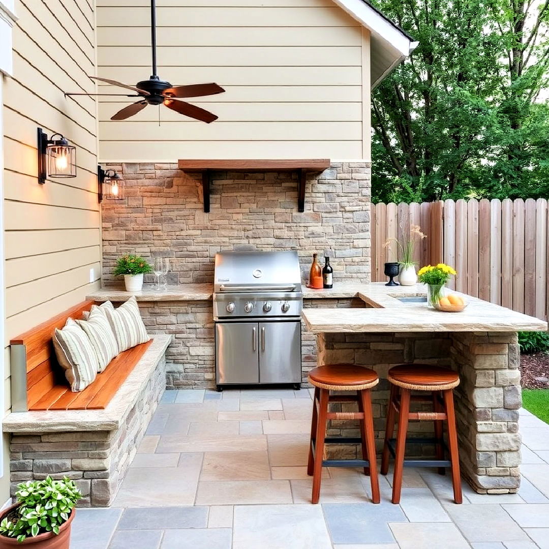 built in seating with l shaped outdoor kitchen - 20 L Shaped Outdoor Kitchen Ideas
