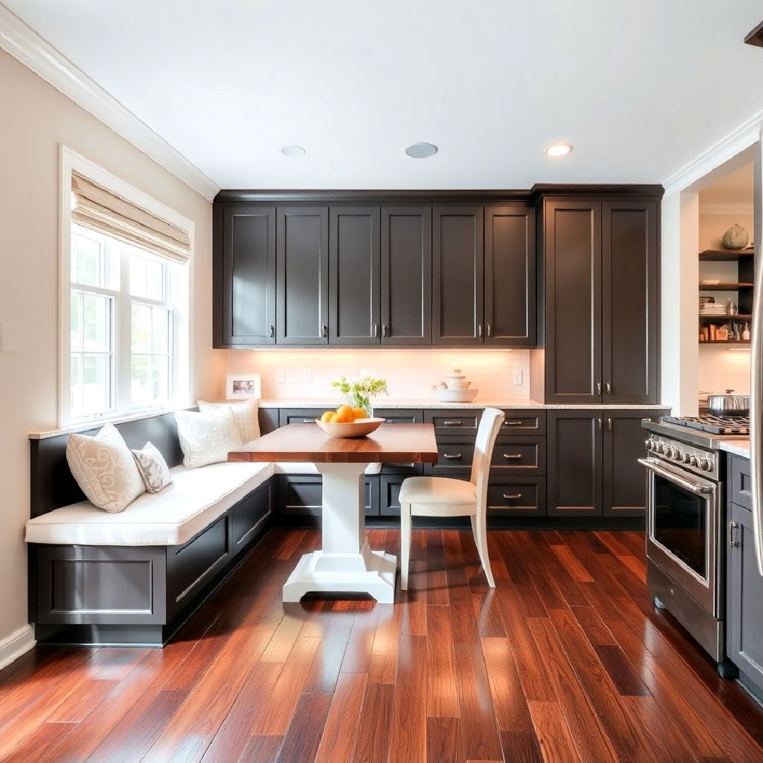 built in seating with storage ideas - 25 Kitchen With Dark Wood Floors