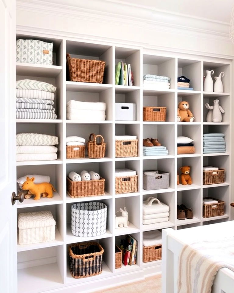 built in shelving for nursery closet - 25 Nursery Closet Ideas