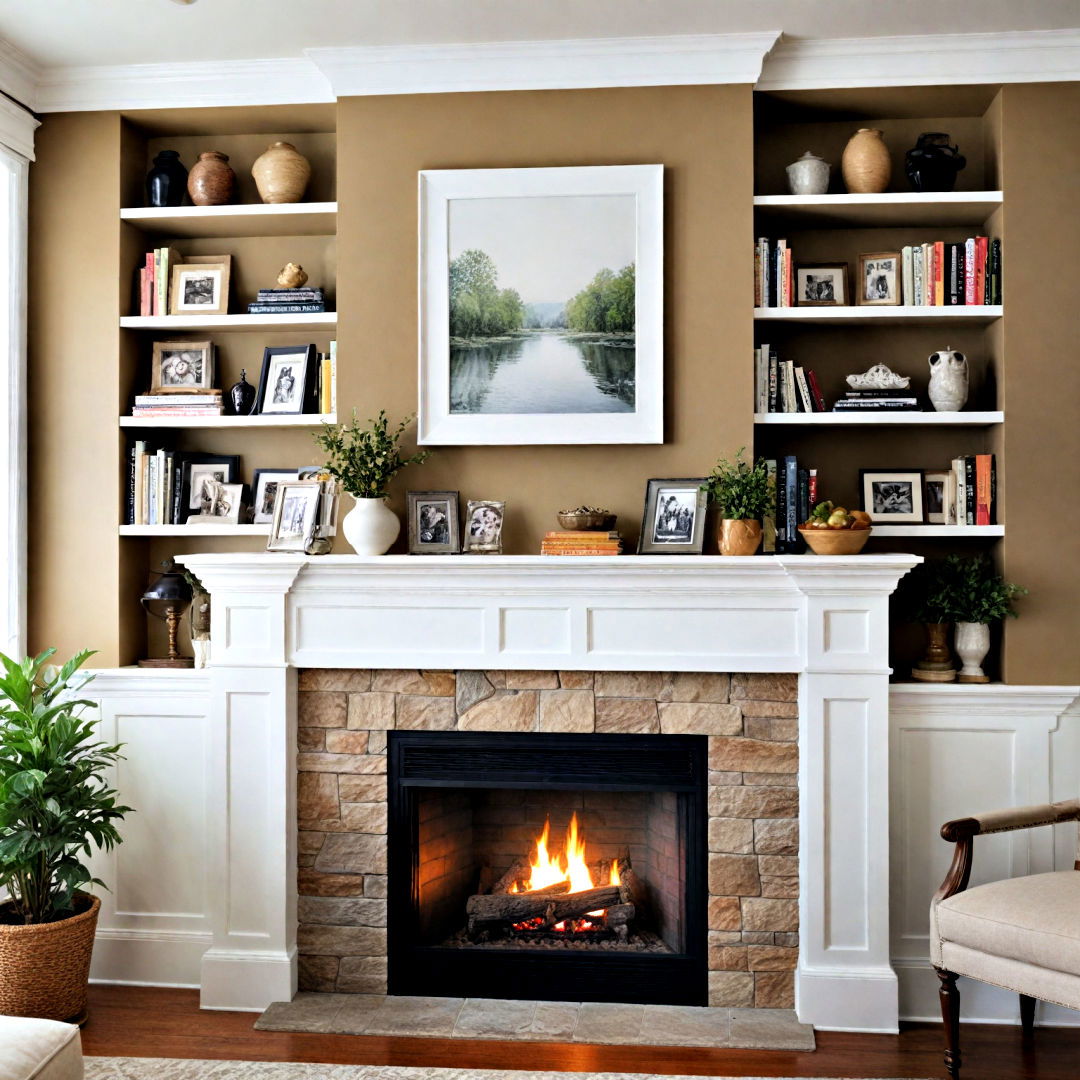 built in shelving mantel design - 40 Mantel Decor Ideas