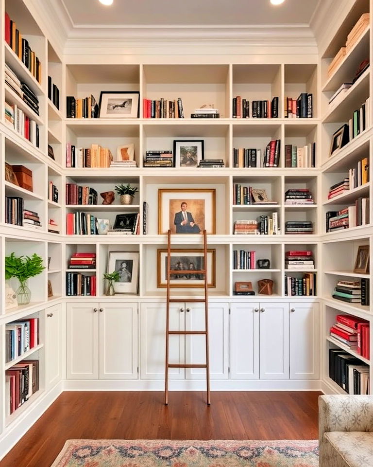 built in shelving to maximize storage - 25 High Ceiling Living Room Ideas