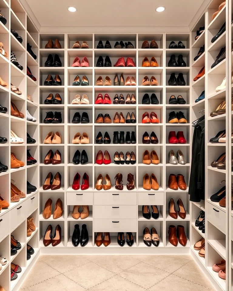 built in shoe wall for dressing room - 30 Dressing Room Ideas