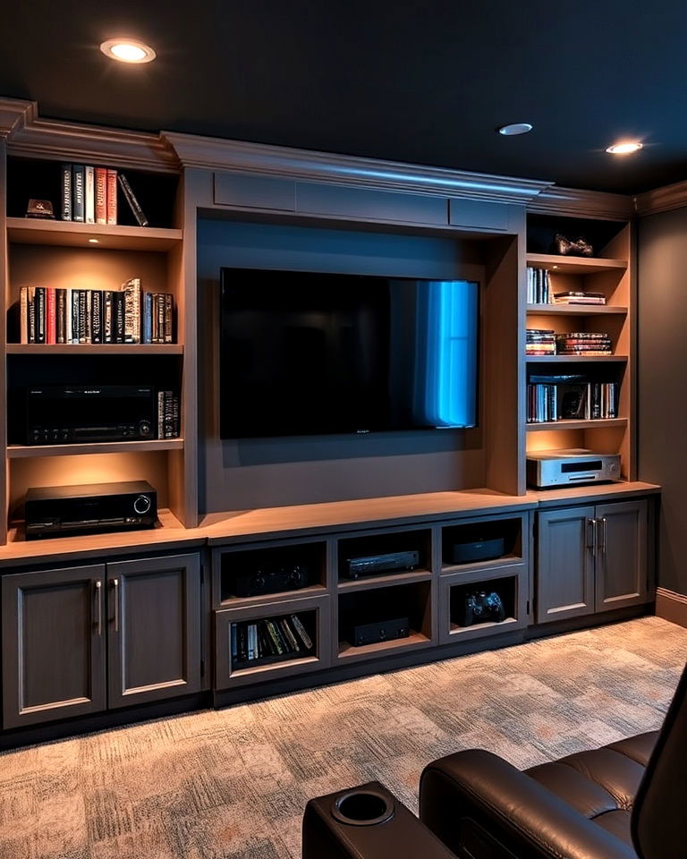 built in storage for a clean look - 25 Basement Home Theater Ideas