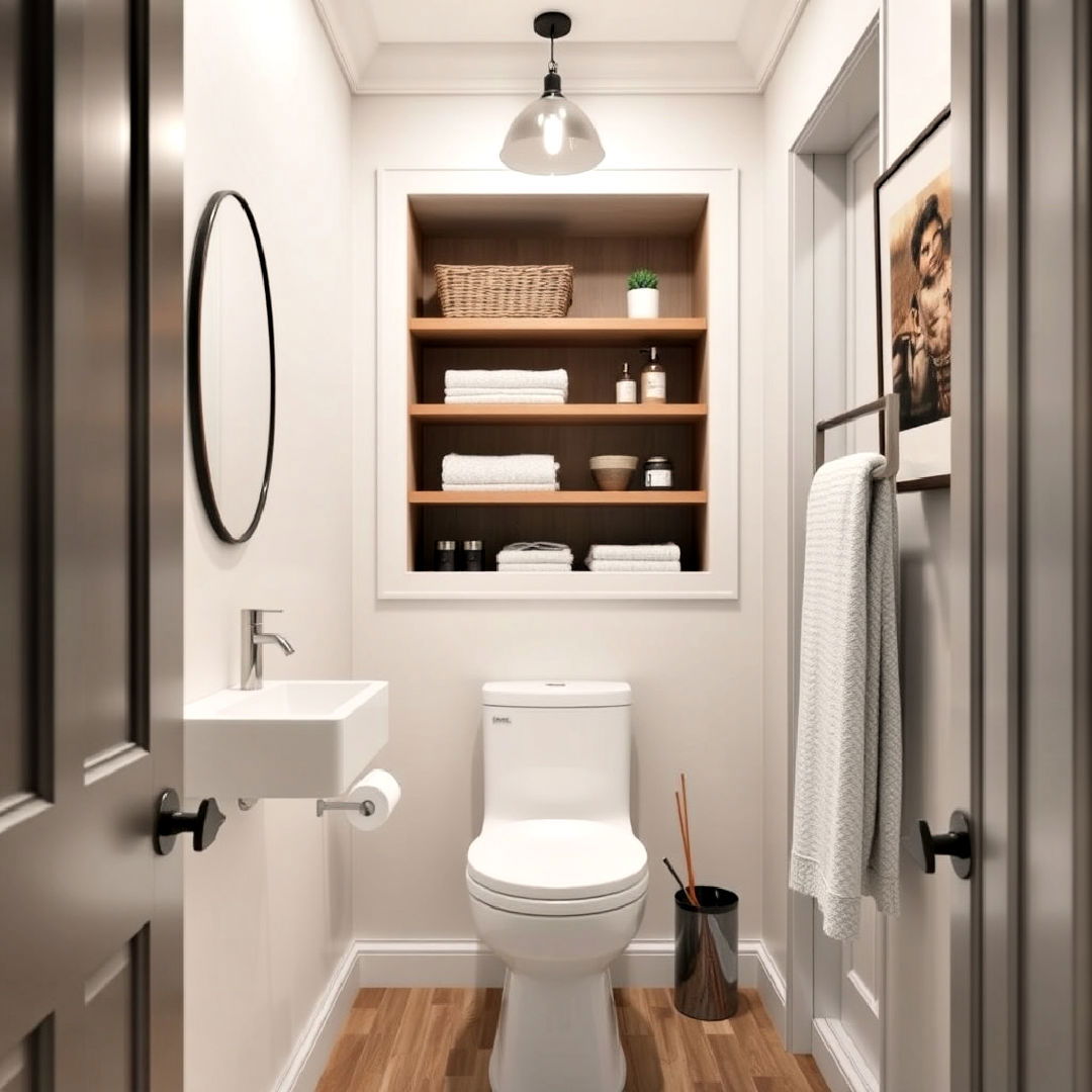 built in storage shelving - 20 Hallway Bathroom Ideas